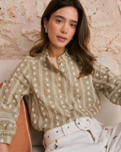 Blusa Bordados Flores Elle