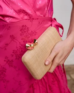 Bolso Rafia Flor Dorada